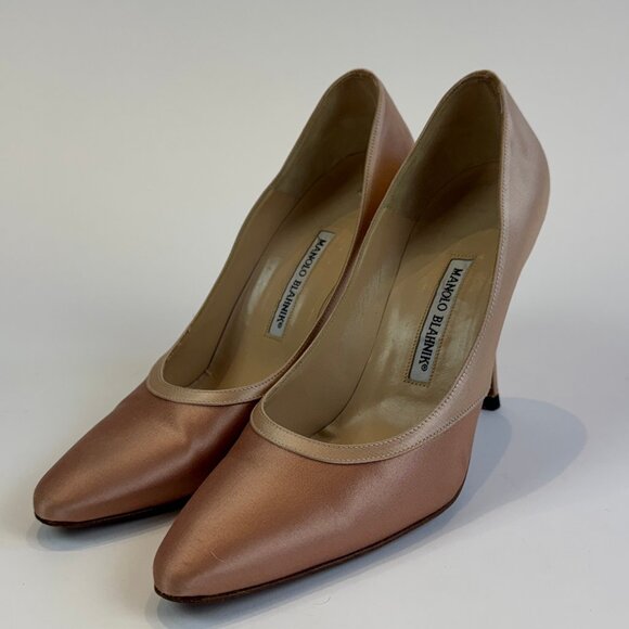 Manolo Blahnik BB Satin Dusky Pink and Champagne Pumps, Size 40EU - Picture 3 of 16